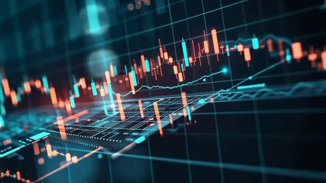 A digital financial chart displaying candlestick patterns, indicating market trends and data analysis.