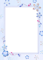 クリスタルフラワーのフレーム、カード背景、ブルー