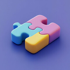 3D Puzzle Game Icon: Brain Teaser and Fun Activity Illustration Logo