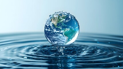 Water droplets forming continents on a globe, emphasizing the global interconnectedness of water resources