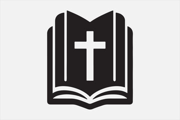 Silhouette of an open book with a cross symbol.