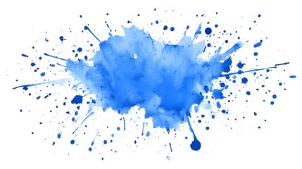 Fototapeta premium Watercolor stain with blue paint splatter, featuring a vibrant, abstract design with dynamic splatter effects