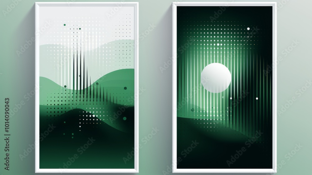 Poster set of 2 frame abstract khaki green gradient poster background vector set. modern cover template wit