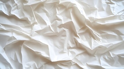 Obraz premium Wet crumpled white paper texture, showcasing a wrinkled and slightly translucent appearance with subtle water stains and creases