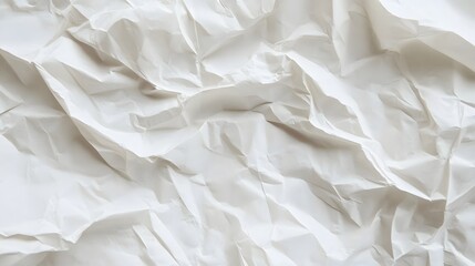 Obraz premium Wet crumpled white paper texture, showcasing a wrinkled and slightly translucent appearance with subtle water stains and creases
