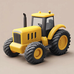 Obraz premium 3D Tractor Icon: Agricultural and Farming Equipment Illustration Logo