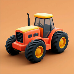 3D Tractor Icon: Agricultural and Farming Equipment Illustration Logo