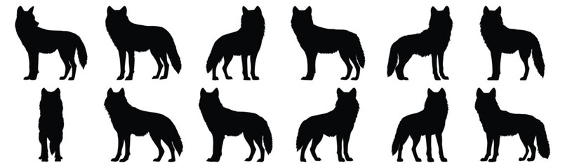 Wolf silhouette set vector design big pack of animal illustration and icon