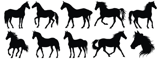 Horse silhouette set vector design big pack of animal illustration and icon