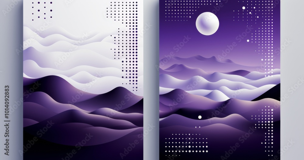 Poster set of 2 frame abstract violet gradient poster background vector set. modern cover template with vio