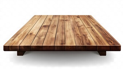 Wood table perspective view, featuring a brown timber board surface