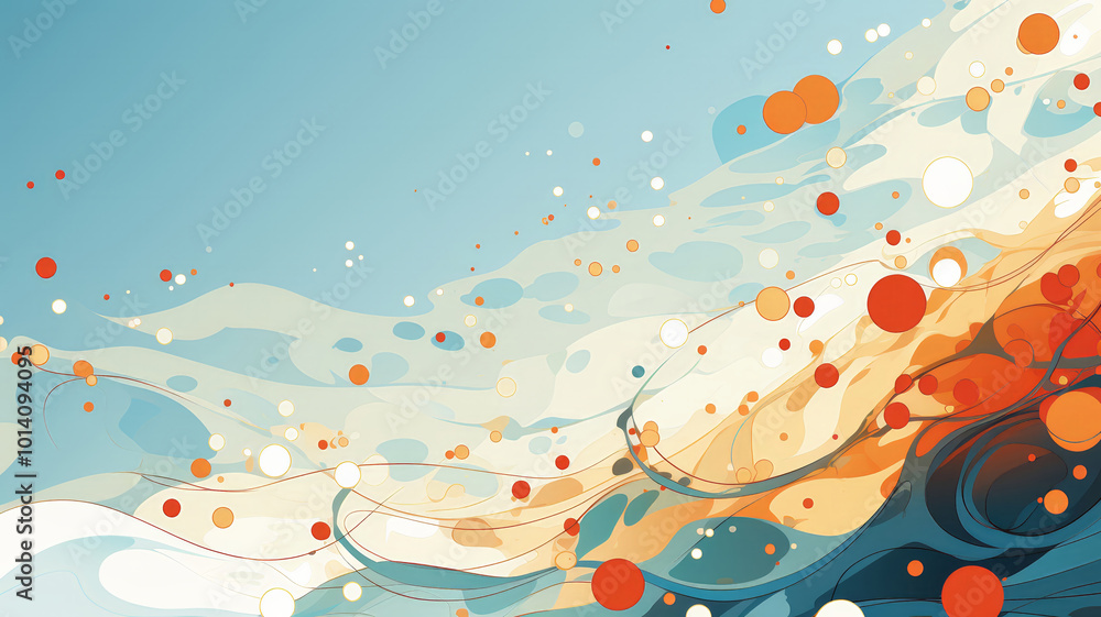 Poster swirling patterns in vibrant colors blend together to create an abstract representation of waves aga