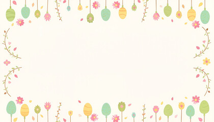 Spring-themed border decoration with colorful Easter eggs and flowers on a soft background