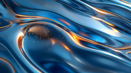 Obraz premium A closeup of a liquid blue and orange abstract background with a fluid pattern resembling water ripples. The colors blend into azure, purple, and electric blue, creating a mesmerizing effect