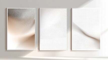 Set of 3 Abstract Camel Brown orange  Color Gradient Poster Backgrounds with black and white : Modern Cover Template Featuring Geometric Prism Shapes and Halftone Dots for Social Media and Advertising