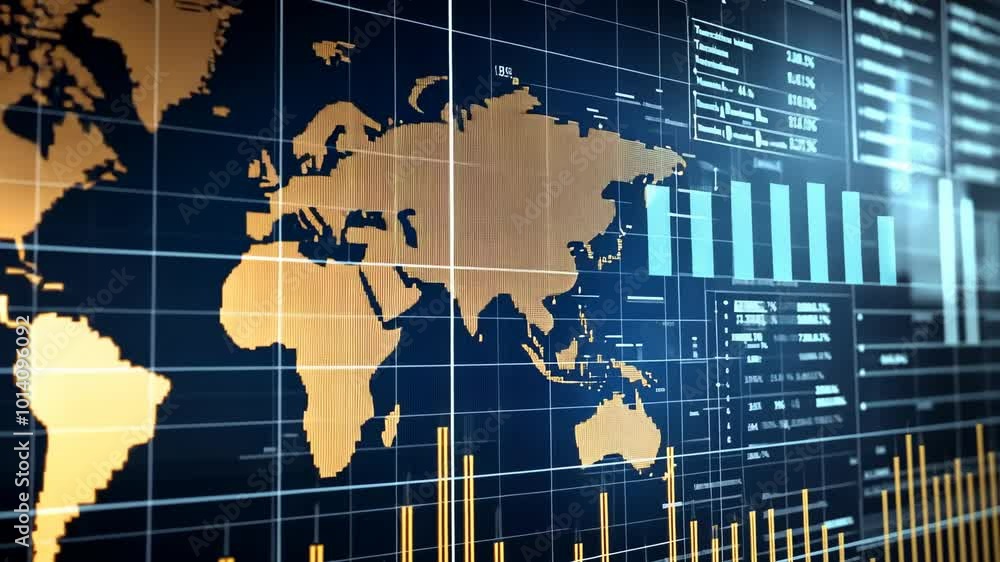 Aufkleber a world map with data visualizations on a screen