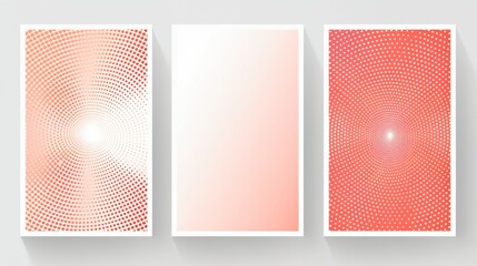 Set of 3 Abstract Coral Gradient Poster Backgrounds: Modern Cover Template Featuring Geometric Prism Shapes and Halftone Dots for Social Media and Advertising

