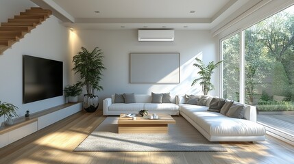 Air conditioning source heat pump split installed in the living room