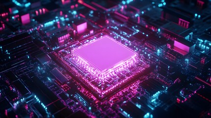 Obraz premium Quantum computer concept featuring a CPU processor, quantum qubits, and advanced computing technology