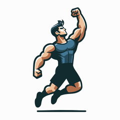 Strong man raising his arms