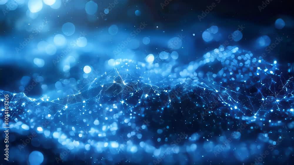 Aufkleber Abstract digital wave with glowing particles. Futuristic shape with depth of field and bokeh
