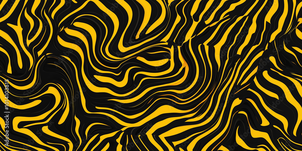 Poster abstract yellow and black stripes forming a wavy pattern background