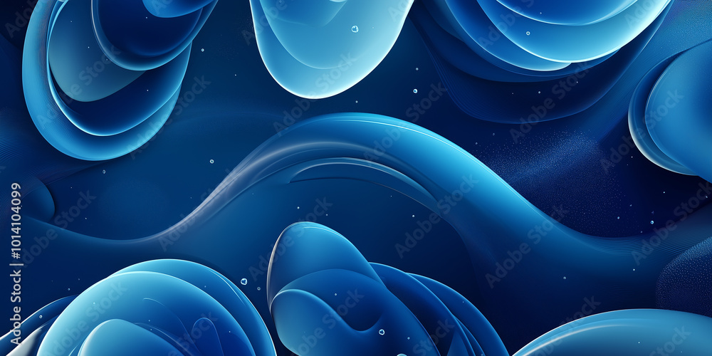 Poster abstract blue background with flowing lines and shapes