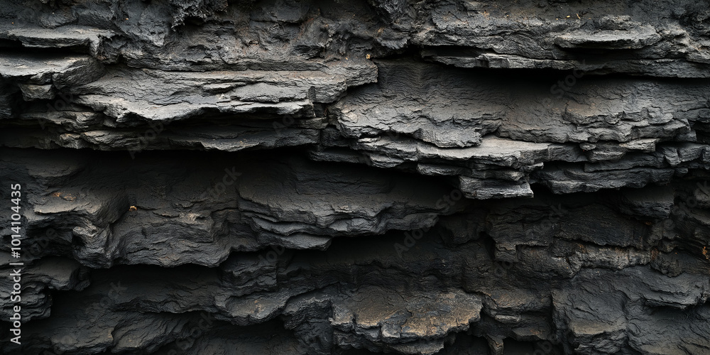 Poster Dark grey layered stone texture background forming wall