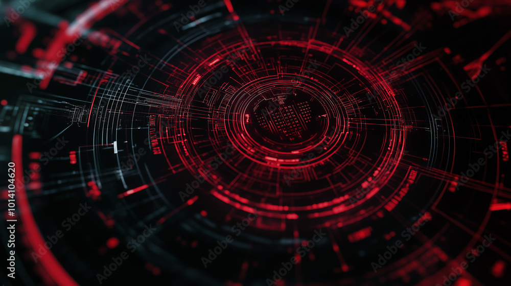 Aufkleber Futuristic technological interface is showing a complex red glowing hud display