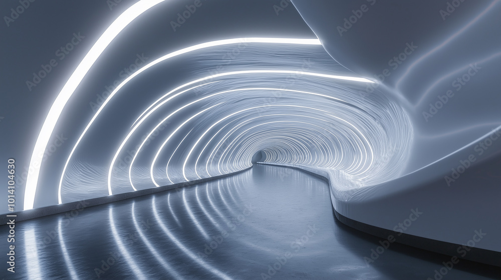 Aufkleber futuristic glowing tunnel corridor reflecting light modern architecture