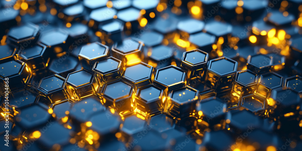 Poster Abstract background with glowing hexagons forming a futuristic surface