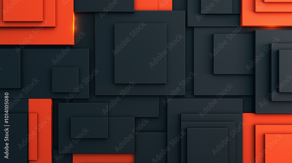 Poster Abstract geometric pattern of black and orange squares creating modern background