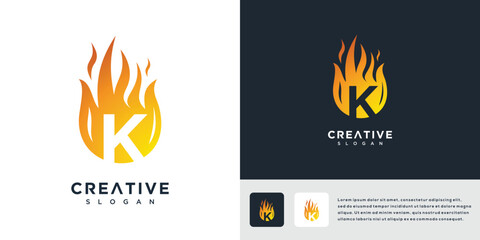 Letter K flame logo design template