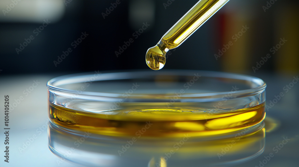 Aufkleber Scientist dropping solution into petri dish with pipette in laboratory