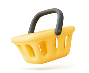 3d Vector Yellow Empty Shopping Cart, Basket Shopping icon. EPS 10 Vector.