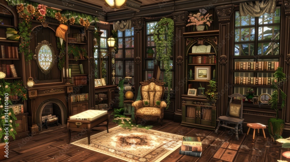 Poster Cozy Vintage Library with Natural Accents and Warm Light