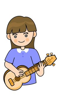 Girl plays a ukulele guitar cartoon animation in a transparent background. Suitable for adorable performance characters and musical entertainment element content. Seamless looping