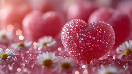 Fototapeta premium Pink Hearts and Daisies with Blurred Lights: A Tender Mobile Screensaver