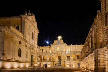 Fototapeta premium The Lecce Cathedral square at night, a breath taking Baroque.