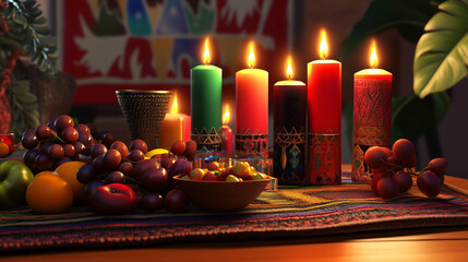 Kwanzaa candles with fruits.