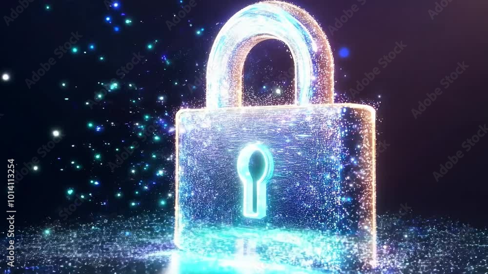 Aufkleber a glowing digital padlock with shimmering particles, symbolizing cybersecurity and data protection i