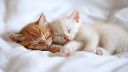 Obraz premium Adorable Kittens Cuddled Up Sleeping Together