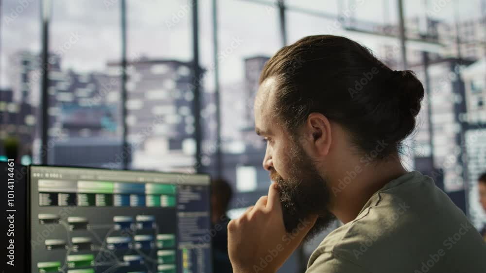 Poster system administrator working with machine learning artificial intelligence critical to autonomous sy