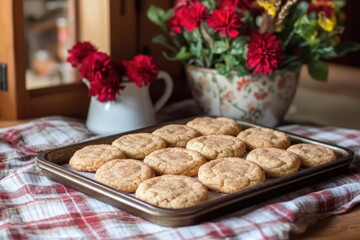 Homemade cinnamon sugar cookies. Perfect for a holiday baking blog or recipe website.