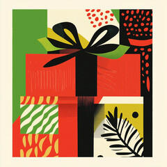 Stack of festive gift boxes in simple illustration.