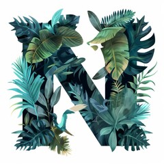 Letter N made of leaves. Easy to remove background. 