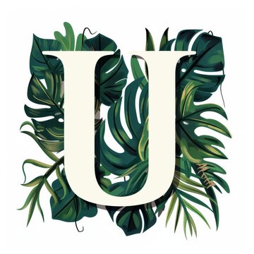 letter u surrounded by green leaves clip art preview