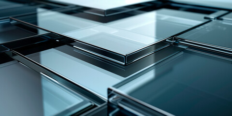 Glass platforms form. multi-level surface, creating a modern, futuristic look structure. The design showcases layers of transparent platforms. depth sleek architectural elements. Generative Ai content