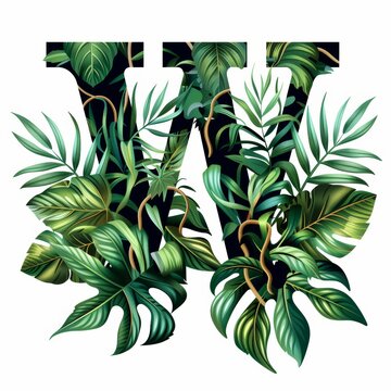 green leaves letter w design clip art preview