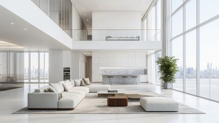 Fototapeta premium Modern Penthouse Living Room with City View